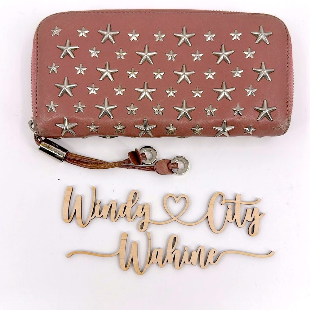 Authentic Jimmy Choo Clutch Nellie Star Studded Wallet- Pink, Silver